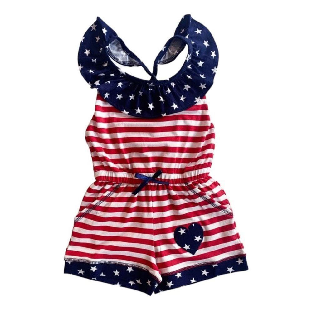 New Boutique Girl's Halter Striped Star Print USA Flag Romper Size 6, 9-10 NWT
